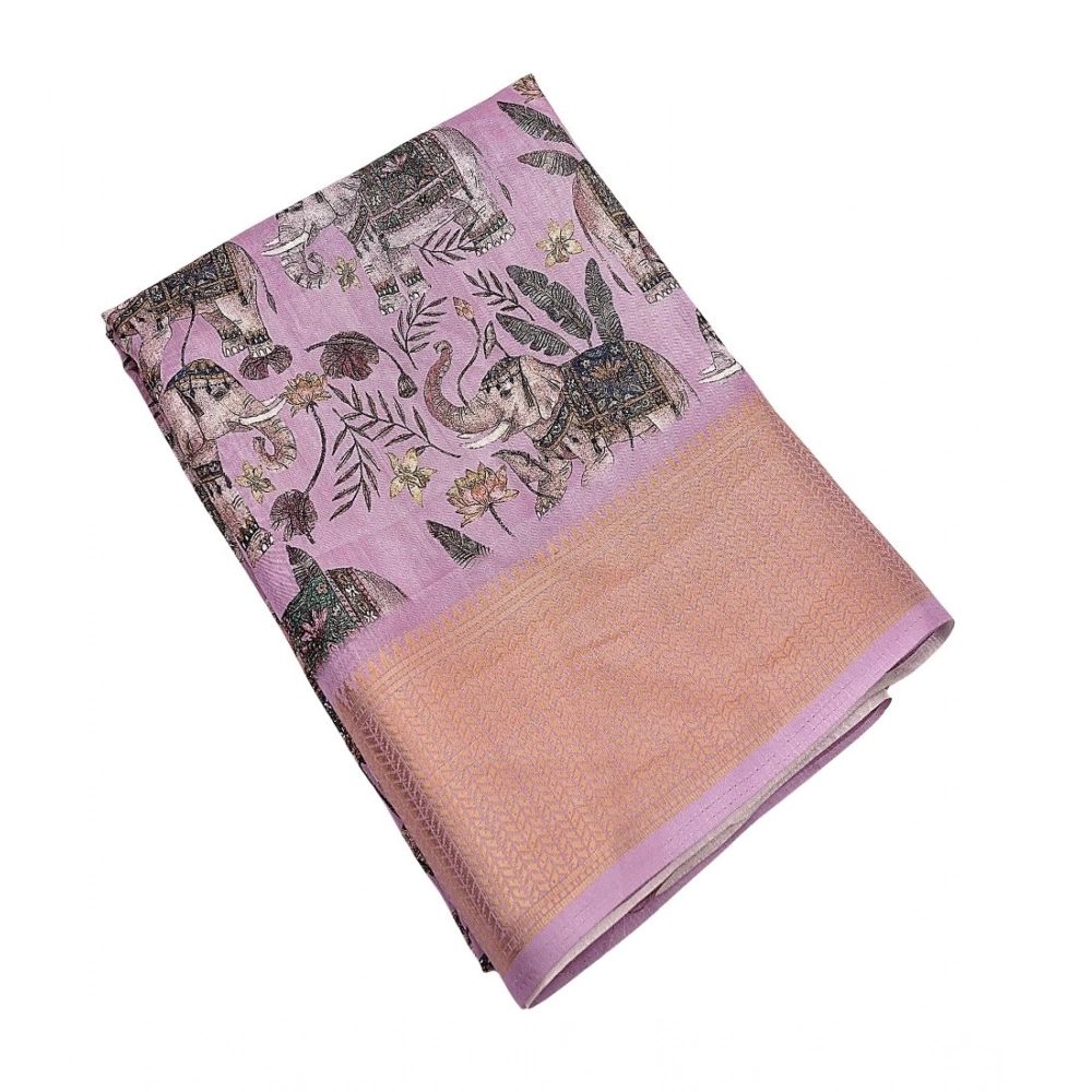 Women's Cotton Silk Printed Saree With Unstitched Blouse 5.5Mtr (Pink) - Image 4