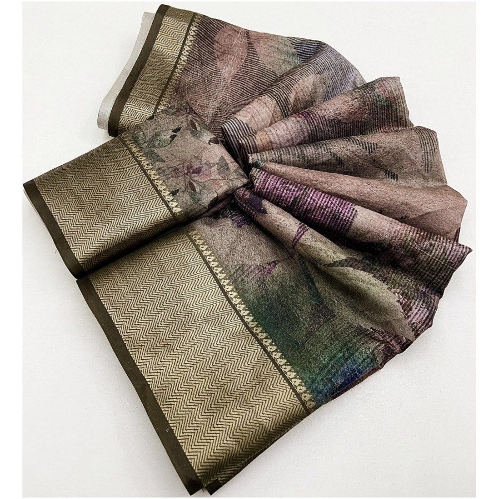 Women's Cotton Silk Printed Saree With Unstitched Blouse 5.5Mtr (Multicolor)