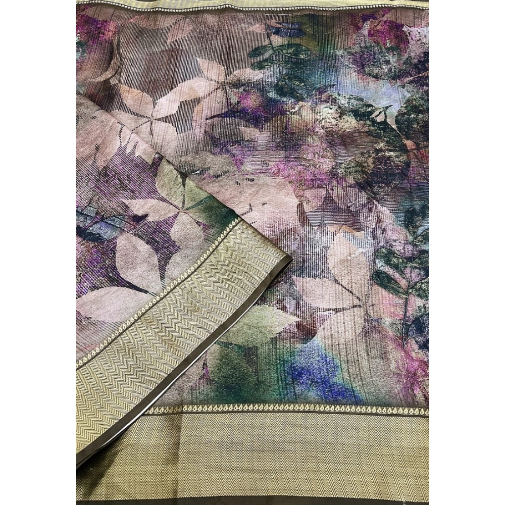 Women's Cotton Silk Printed Saree With Unstitched Blouse 5.5Mtr (Multicolor) - Image 4