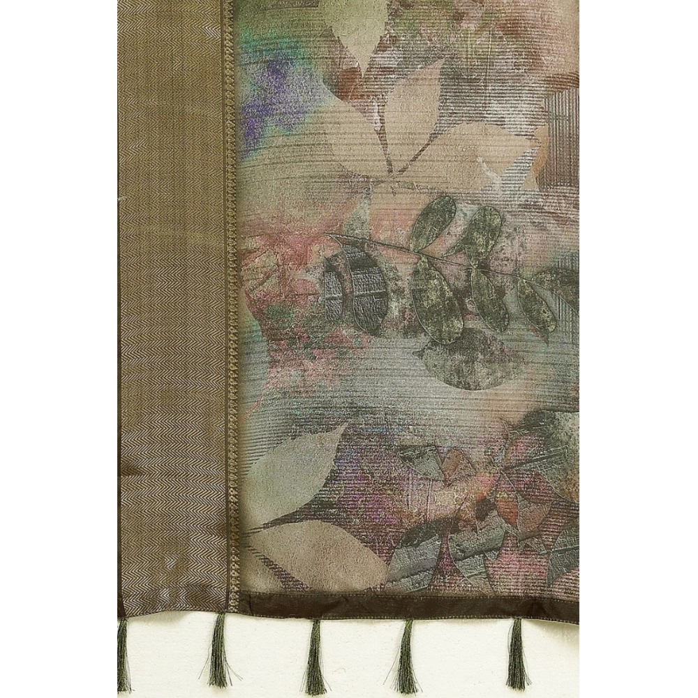 Women's Cotton Silk Printed Saree With Unstitched Blouse 5.5Mtr (Multicolor) - Image 3
