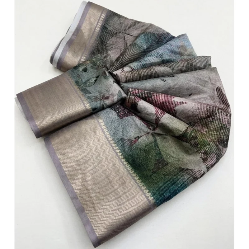 Women's Cotton Silk Printed Saree With Unstitched Blouse 5.5Mtr (Multicolor)