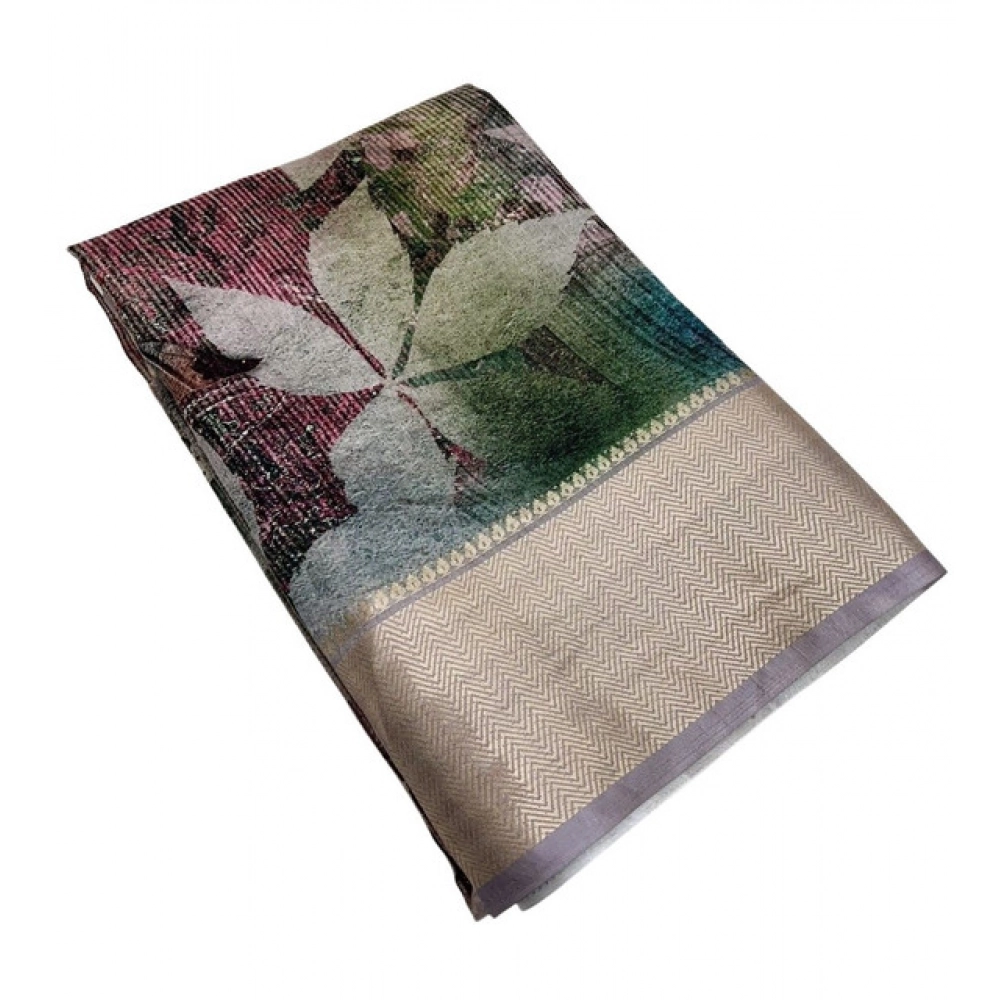Women's Cotton Silk Printed Saree With Unstitched Blouse 5.5Mtr (Multicolor) - Image 3
