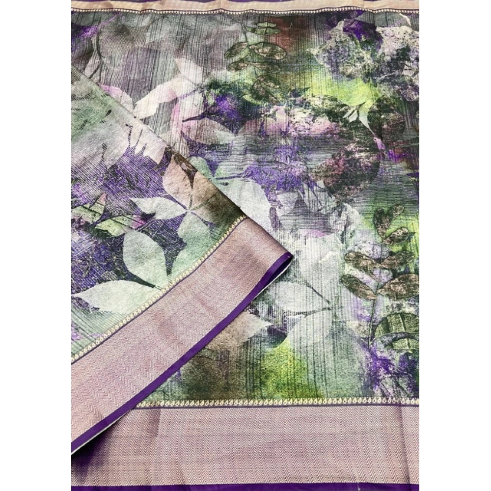 Women's Cotton Silk Printed Saree With Unstitched Blouse 5.5Mtr (Multicolor) - Image 4