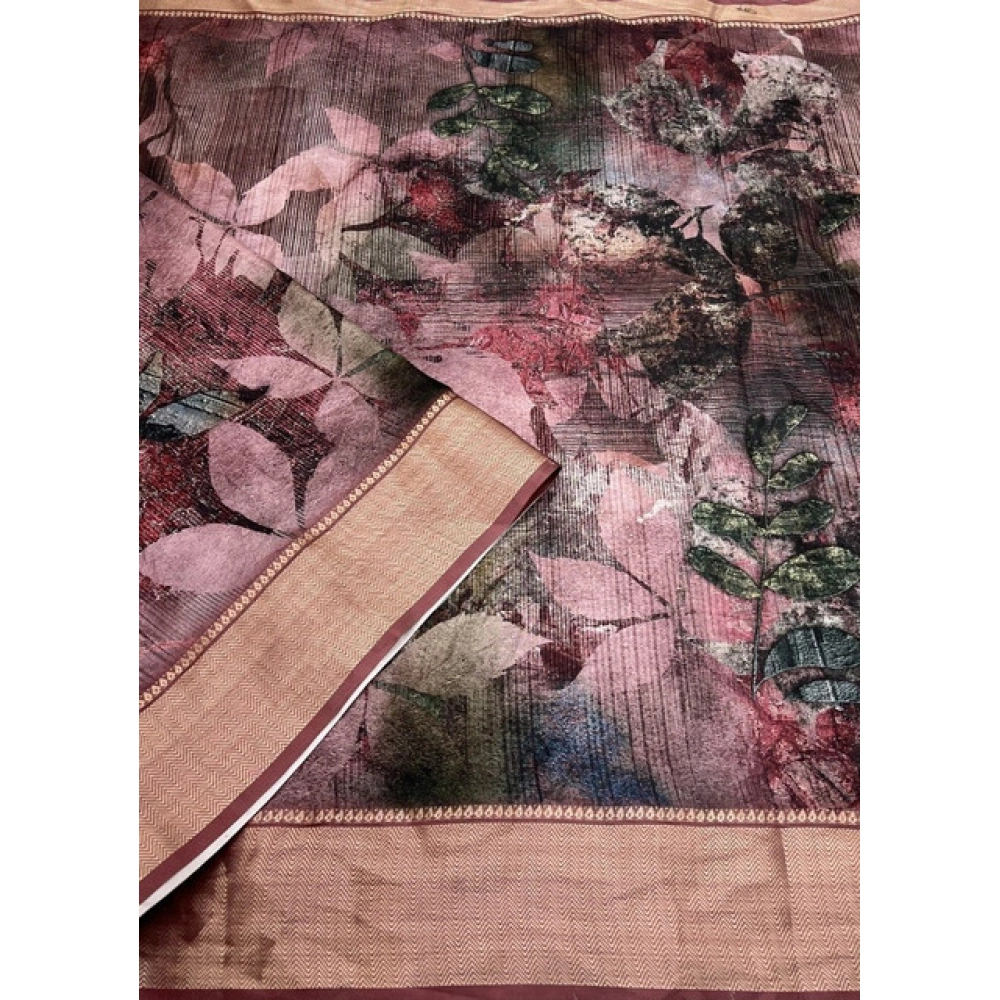 Women's Cotton Silk Printed Saree With Unstitched Blouse 5.5Mtr (Multicolor) - Image 4