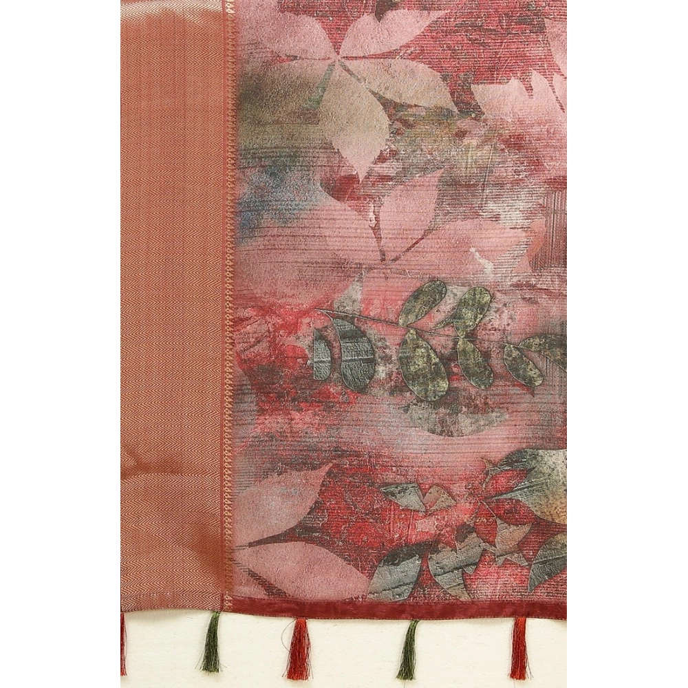Women's Cotton Silk Printed Saree With Unstitched Blouse 5.5Mtr (Multicolor) - Image 2