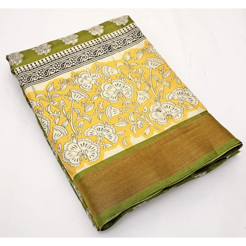Women's Cotton Blend Printed Saree With Unstitched Blouse 5.5Mtr (Mehandi) - Image 5