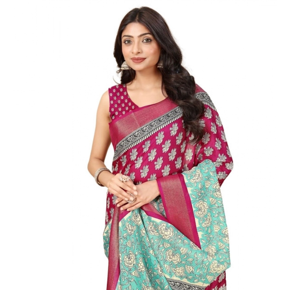 Women's Cotton Blend Printed Saree With Unstitched Blouse 5.5Mtr (Multicolor) - Image 6