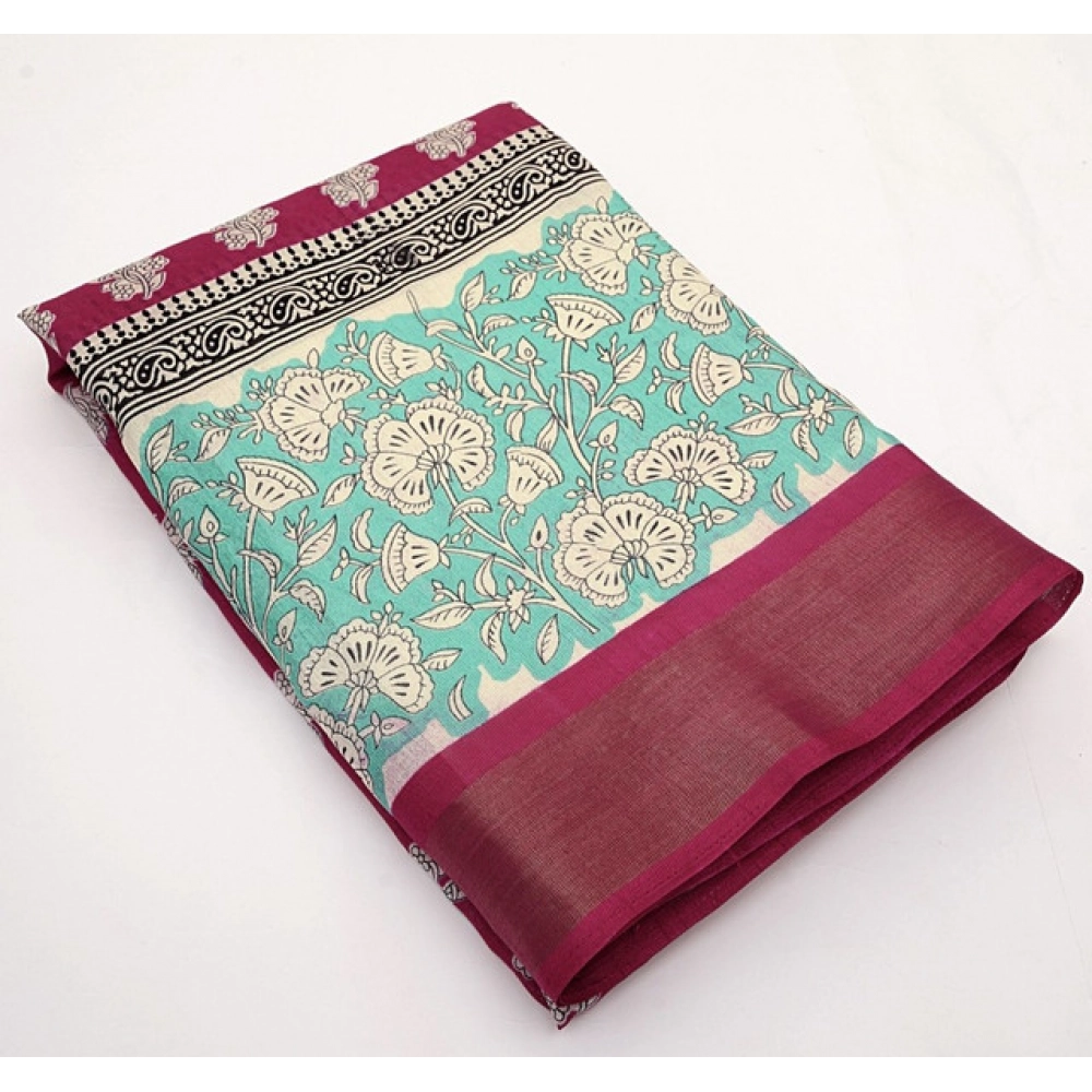 Women's Cotton Blend Printed Saree With Unstitched Blouse 5.5Mtr (Multicolor) - Image 5