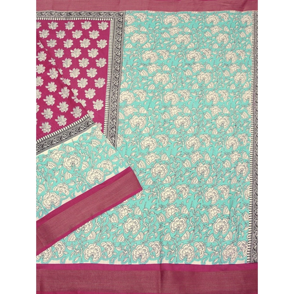 Women's Cotton Blend Printed Saree With Unstitched Blouse 5.5Mtr (Multicolor) - Image 4
