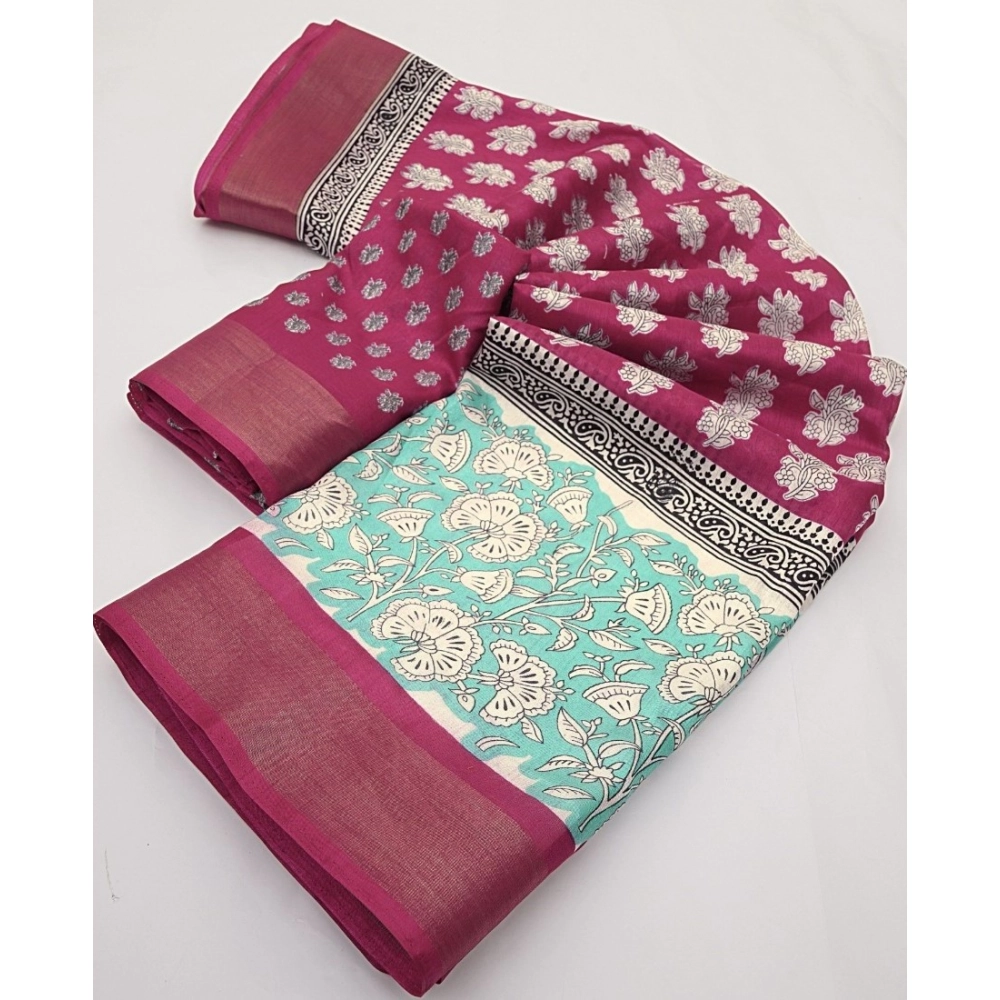 Women's Cotton Blend Printed Saree With Unstitched Blouse 5.5Mtr (Multicolor) - Image 2