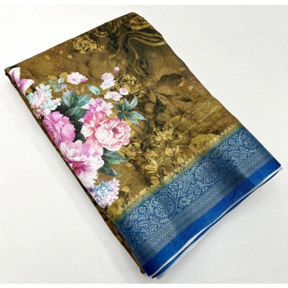 Women's Cotton Blend Floral Printed Saree With Unstitched Blouse 5.5Mtr (Multicolor) - Image 5