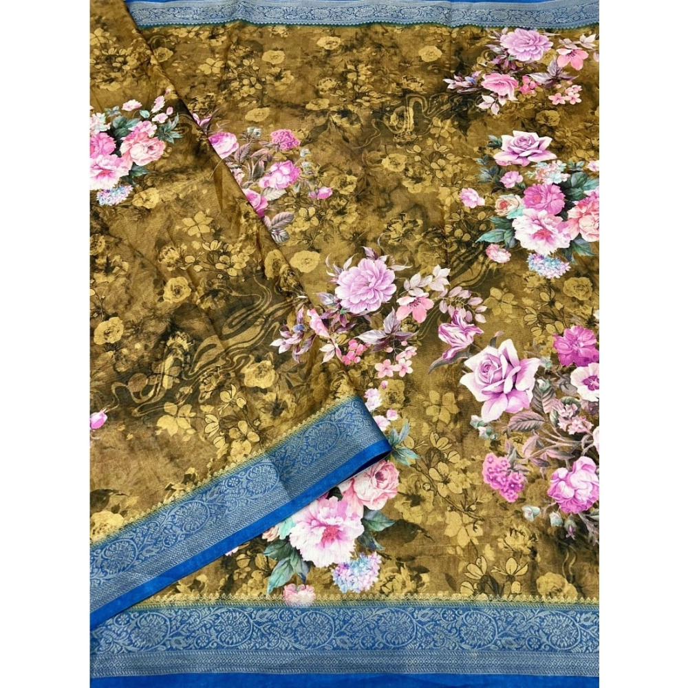 Women's Cotton Blend Floral Printed Saree With Unstitched Blouse 5.5Mtr (Multicolor) - Image 4