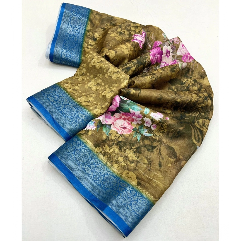 Women's Cotton Blend Floral Printed Saree With Unstitched Blouse 5.5Mtr (Multicolor) - Image 2