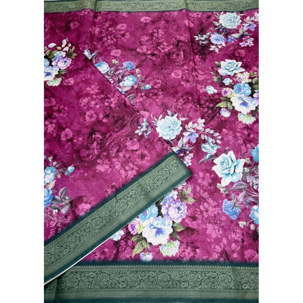 Women's Cotton Blend Floral Printed Saree With Unstitched Blouse 5.5Mtr (Multicolor) - Image 4