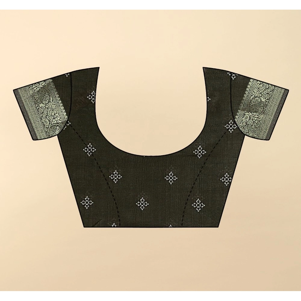 Women's Cotton Blend Printed Saree With Unstitched Blouse 5.5Mtr (Black) - Image 3