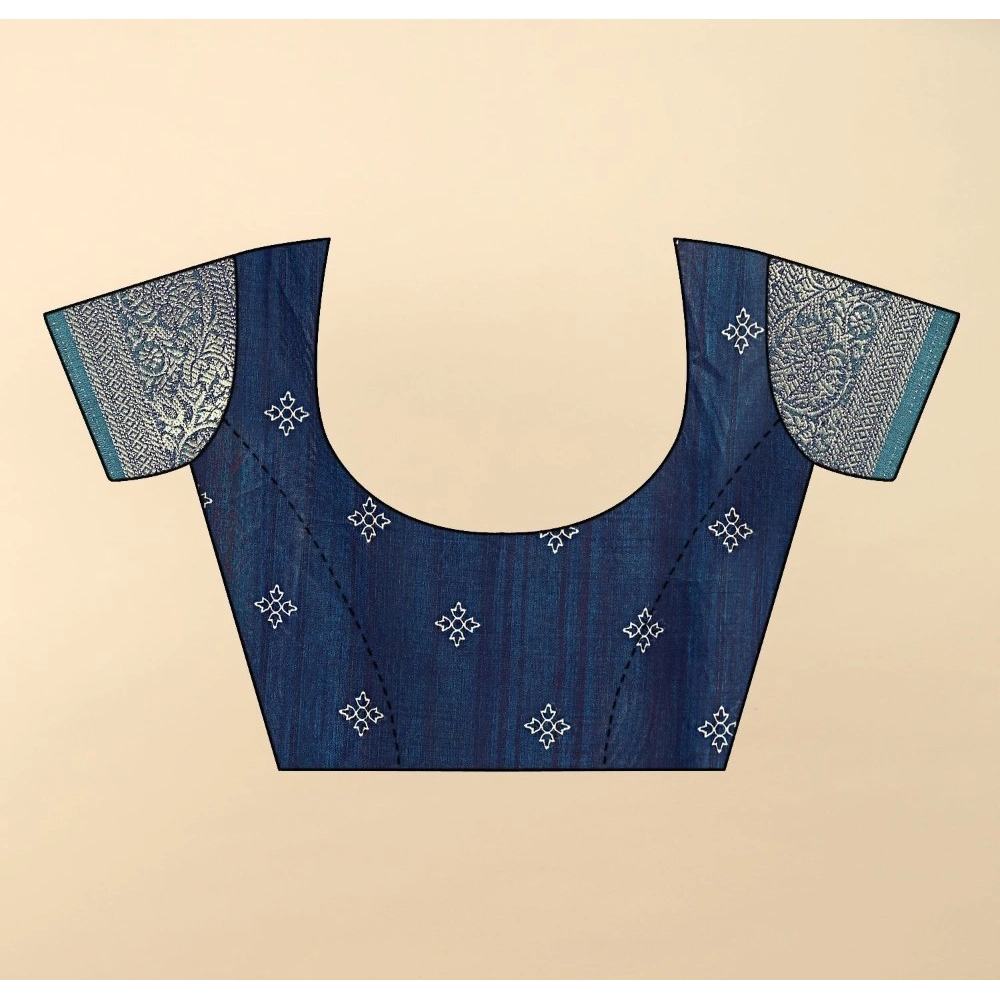 Women's Cotton Blend Printed Saree With Unstitched Blouse 5.5Mtr (Blue) - Image 3