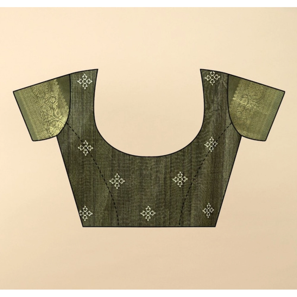 Women's Cotton Blend Printed Saree With Unstitched Blouse 5.5Mtr (Green) - Image 3