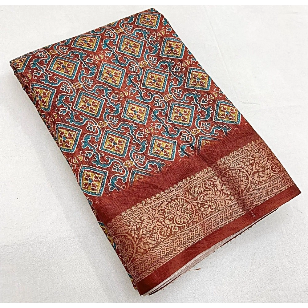Women's Cotton Blend Printed Saree With Unstitched Blouse 5.5Mtr (Multicolor) - Image 5