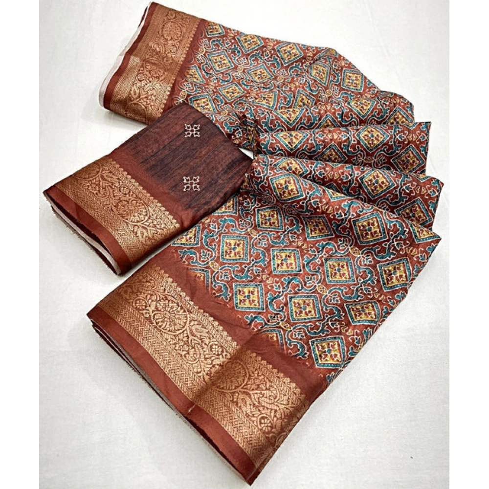 Women's Cotton Blend Printed Saree With Unstitched Blouse 5.5Mtr (Multicolor) - Image 2