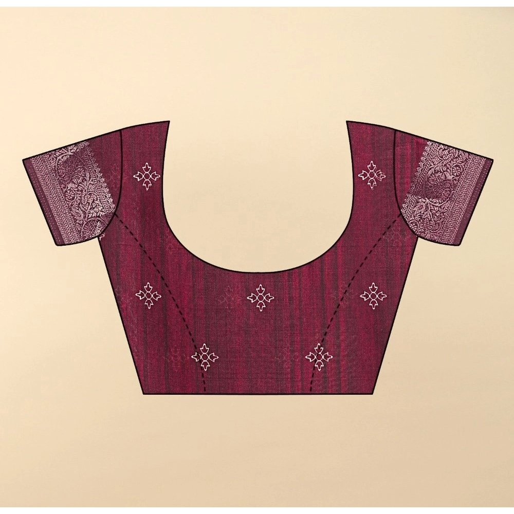 Women's Cotton Blend Printed Saree With Unstitched Blouse 5.5Mtr (Wine) - Image 3