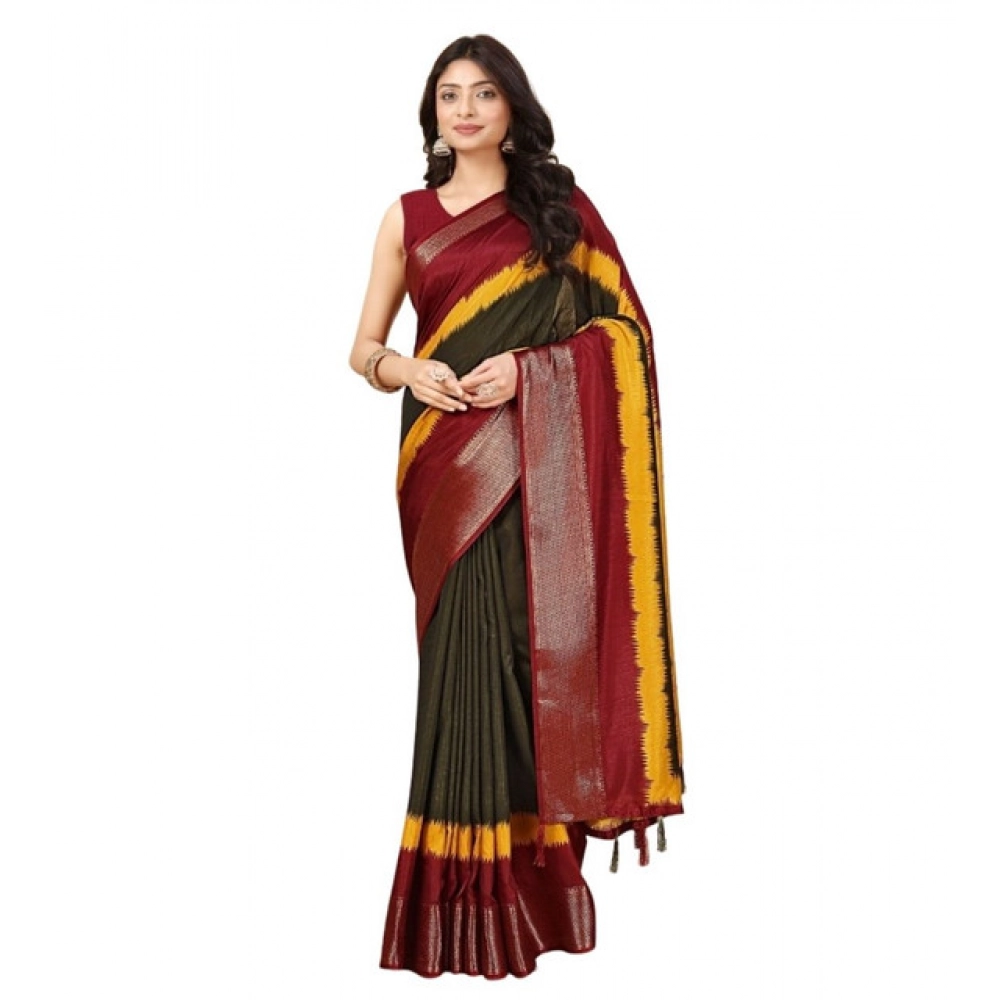 Women's Cotton Silk Solid Saree With Unstitched Blouse 5.5Mtr (Multicolor) - Image 6