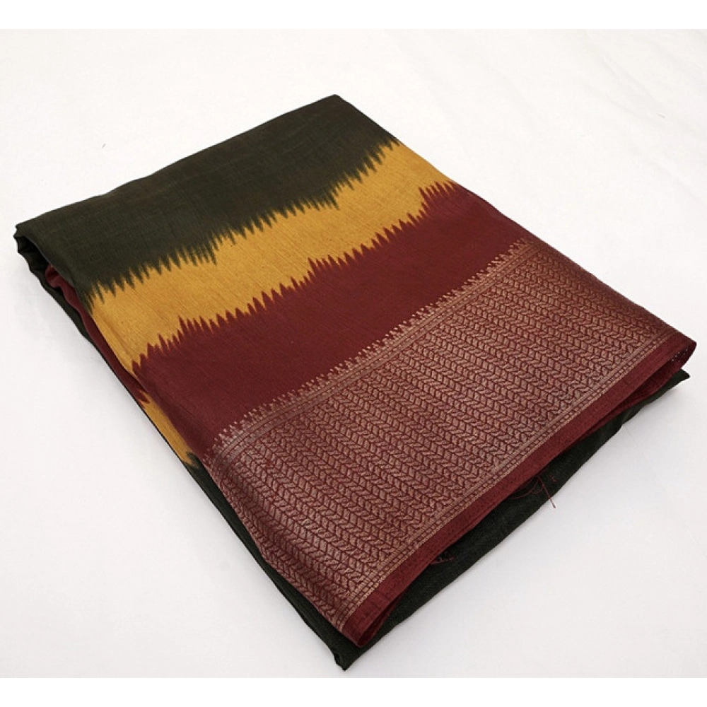 Women's Cotton Silk Solid Saree With Unstitched Blouse 5.5Mtr (Multicolor) - Image 5