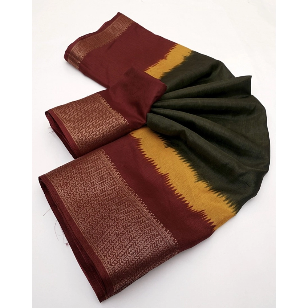 Women's Cotton Silk Solid Saree With Unstitched Blouse 5.5Mtr (Multicolor) - Image 2