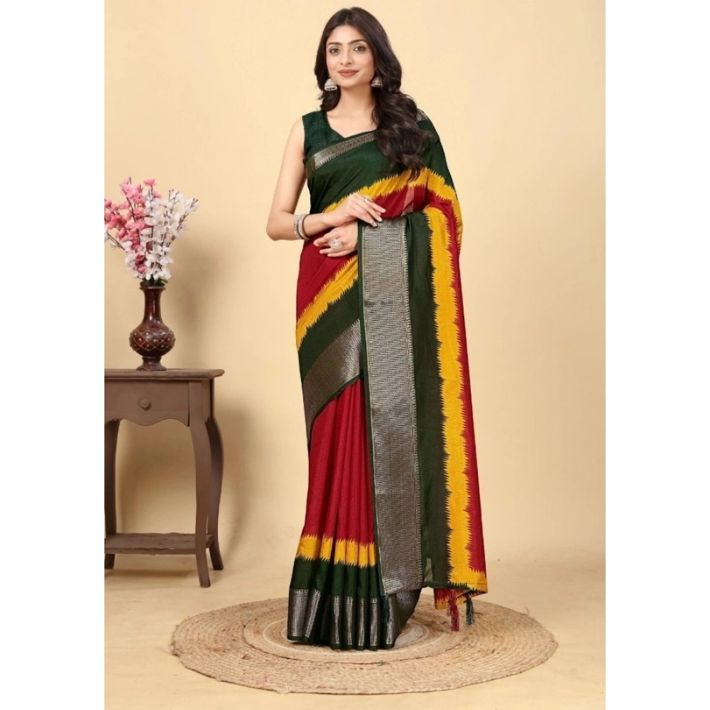 Women's Cotton Silk Solid Saree With Unstitched Blouse 5.5Mtr (Multicolor)