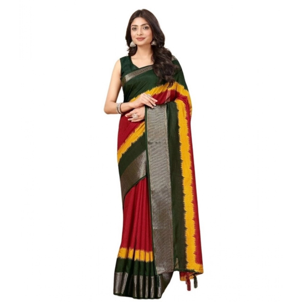 Women's Cotton Silk Solid Saree With Unstitched Blouse 5.5Mtr (Multicolor) - Image 6