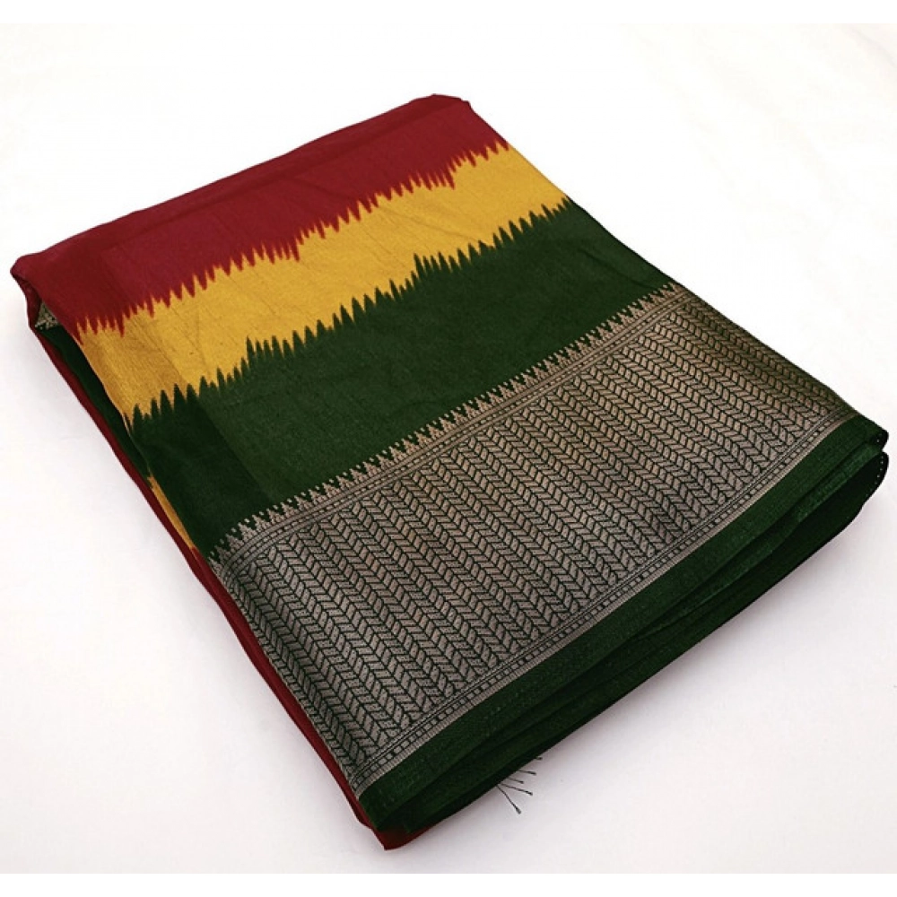Women's Cotton Silk Solid Saree With Unstitched Blouse 5.5Mtr (Multicolor) - Image 5