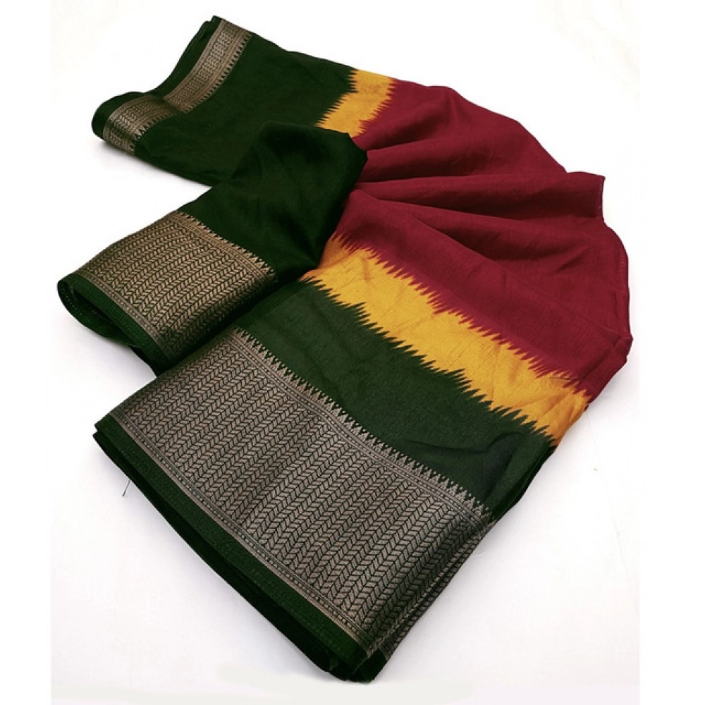 Women's Cotton Silk Solid Saree With Unstitched Blouse 5.5Mtr (Multicolor) - Image 2