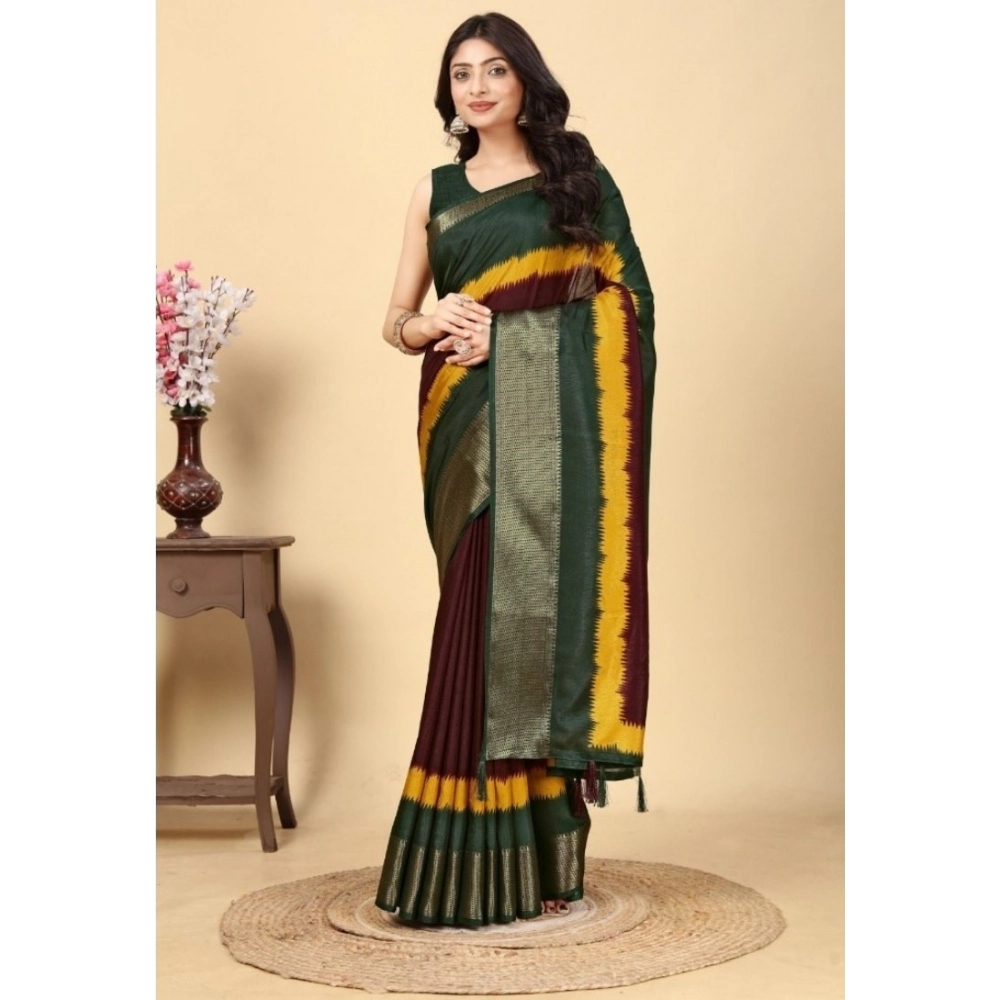 Women's Cotton Silk Solid Saree With Unstitched Blouse 5.5Mtr (Multicolor)