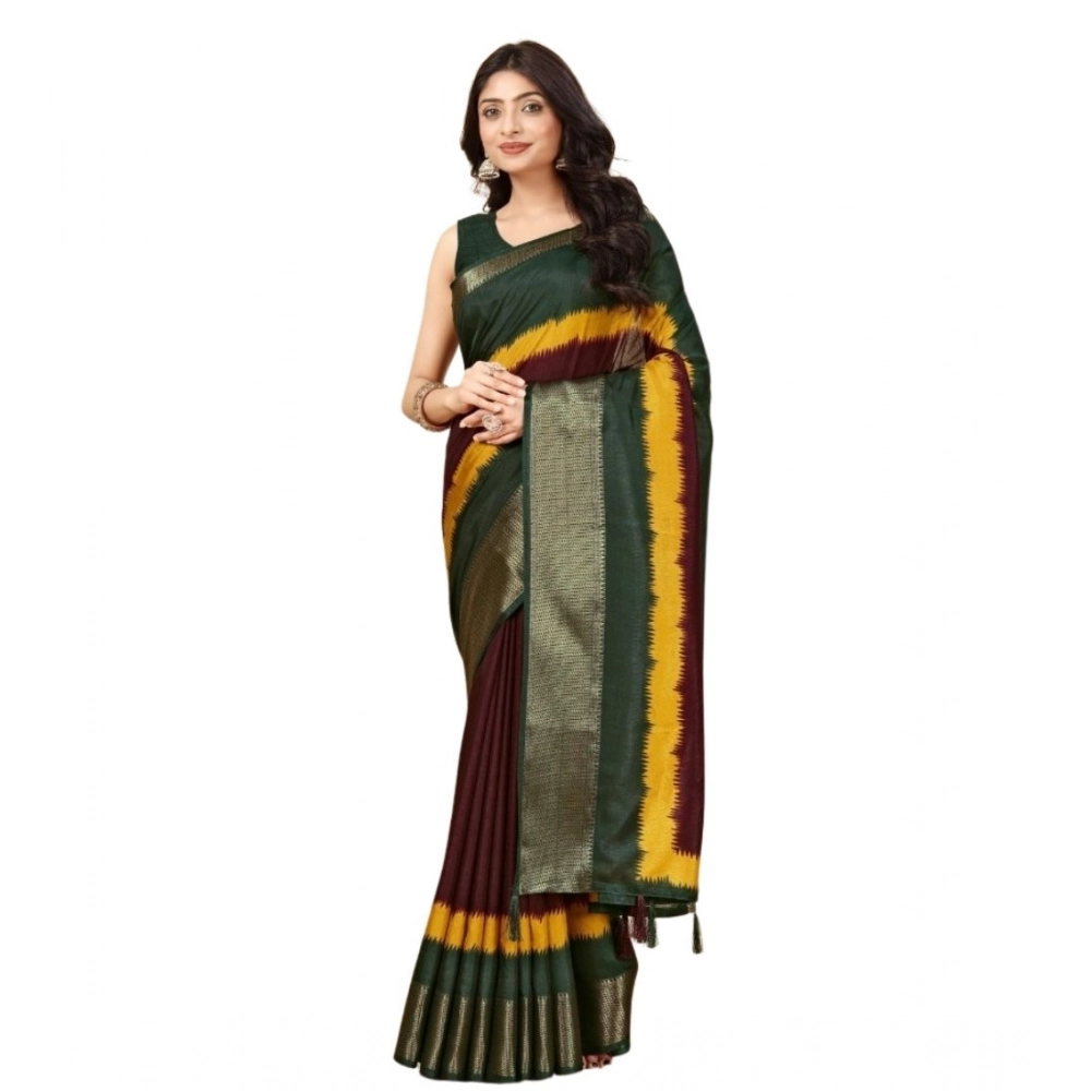 Women's Cotton Silk Solid Saree With Unstitched Blouse 5.5Mtr (Multicolor) - Image 6