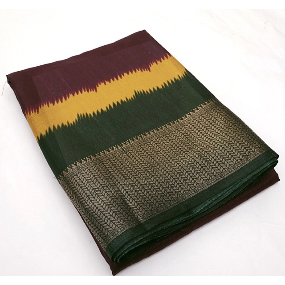 Women's Cotton Silk Solid Saree With Unstitched Blouse 5.5Mtr (Multicolor) - Image 5
