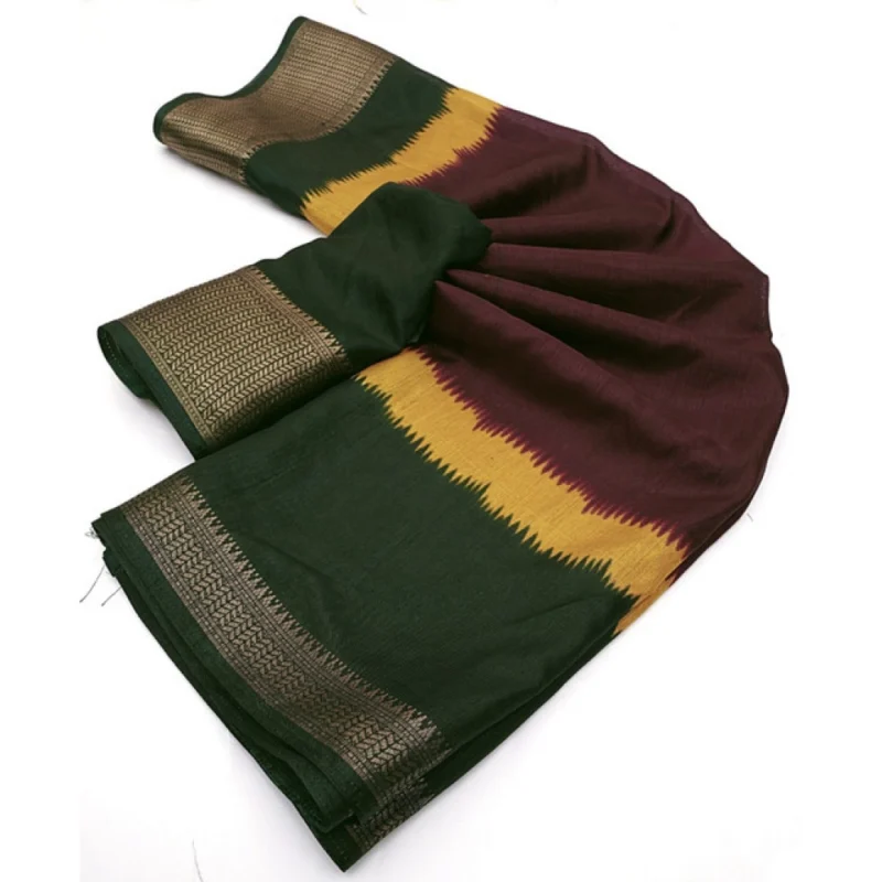 Alternative view of Women's Cotton Silk Solid Saree With Unstitched Blouse 5.5Mtr (Multicolor)