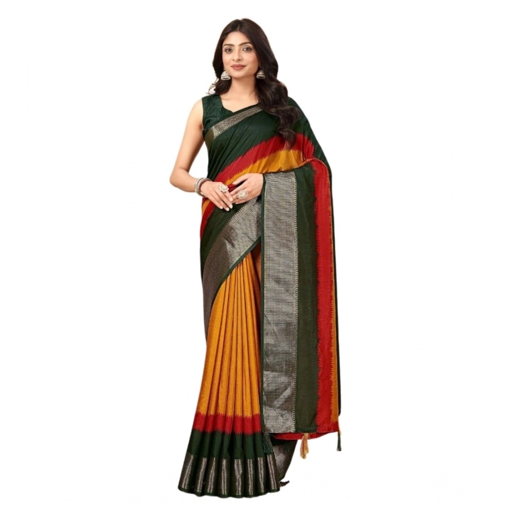 Women's Cotton Silk Solid Saree With Unstitched Blouse 5.5Mtr (Multicolor) - Image 6