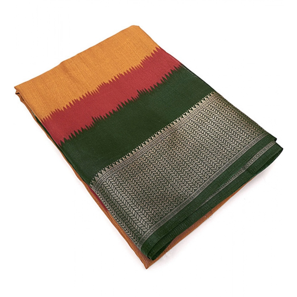 Women's Cotton Silk Solid Saree With Unstitched Blouse 5.5Mtr (Multicolor) - Image 5