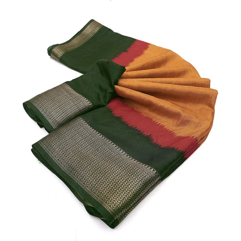 Alternative view of Women's Cotton Silk Solid Saree With Unstitched Blouse 5.5Mtr (Multicolor)