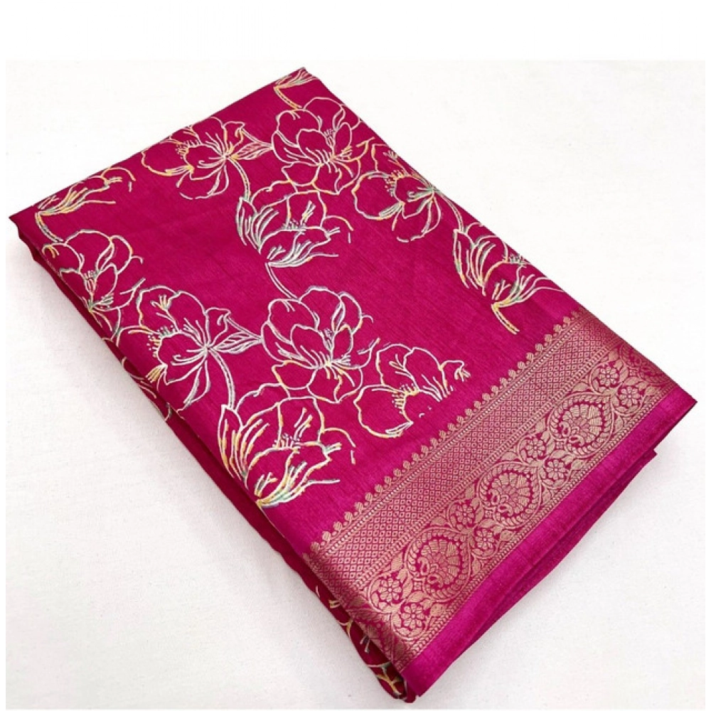 Women's Cotton Silk Floral Printed Saree With Unstitched Blouse 5.5Mtr (Pink) - Image 5