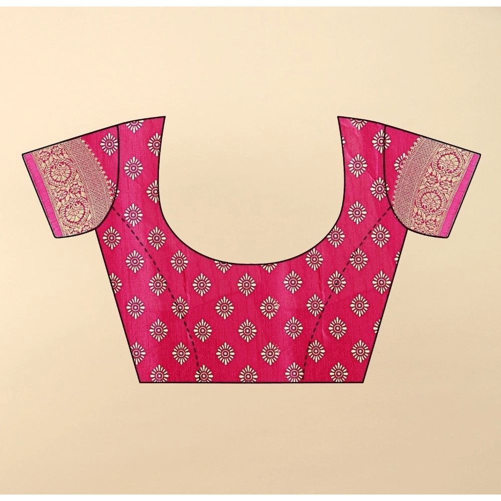 Women's Cotton Silk Floral Printed Saree With Unstitched Blouse 5.5Mtr (Pink) - Image 3