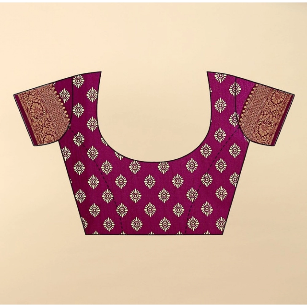 Women's Cotton Silk Floral Printed Saree With Unstitched Blouse 5.5Mtr (Wine) - Image 3
