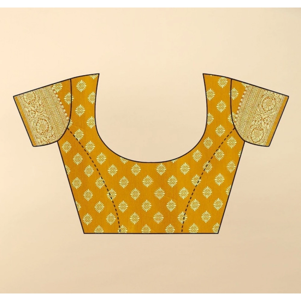 Women's Cotton Silk Floral Printed Saree With Unstitched Blouse 5.5Mtr (Yellow) - Image 3