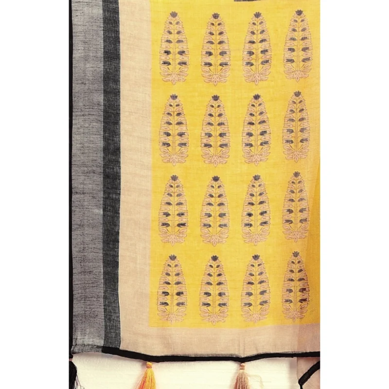 Alternative view of Women's Cotton Linen Printed Saree With Unstitched Blouse 5.5Mtr (Black)
