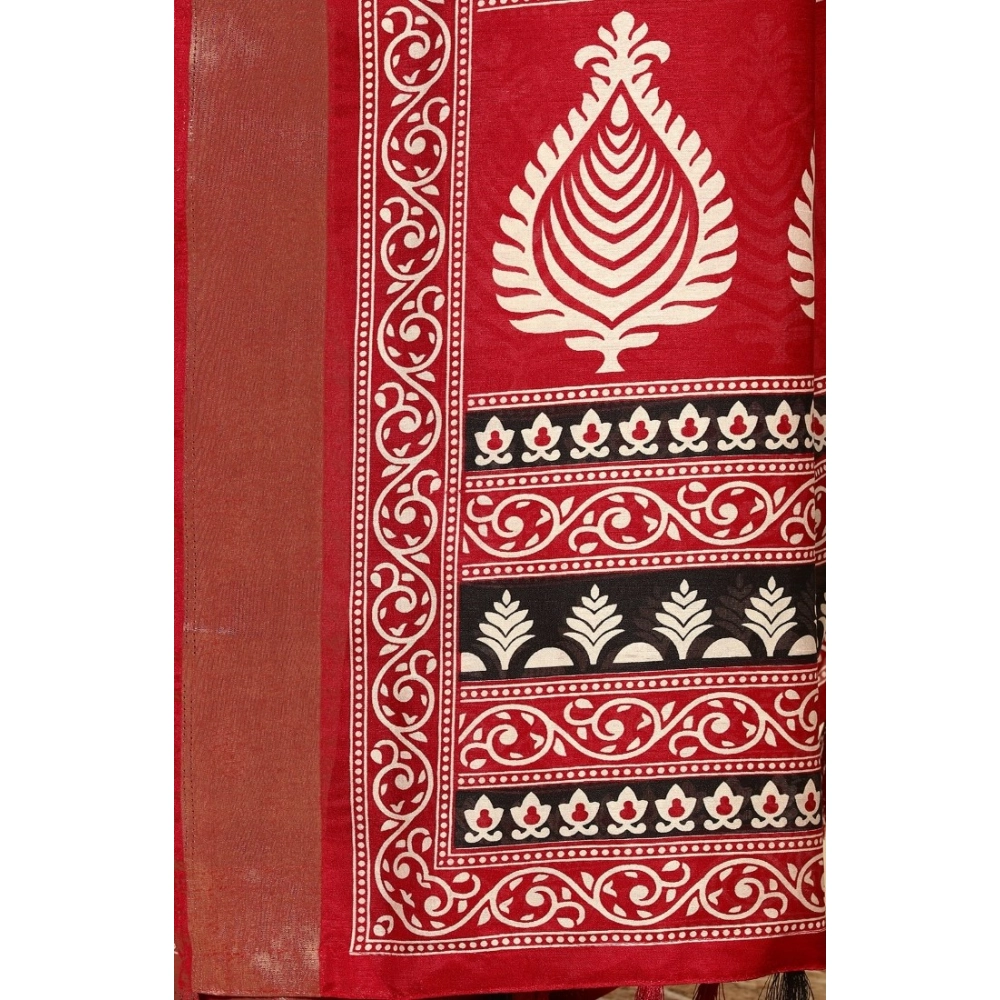 Women's Cotton Silk Printed Saree With Unstitched Blouse 5.5Mtr (Black) - Image 2