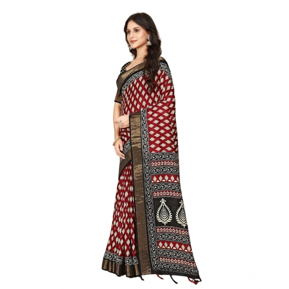 Women's Cotton Silk Printed Saree With Unstitched Blouse 5.5Mtr (Red) - Image 5