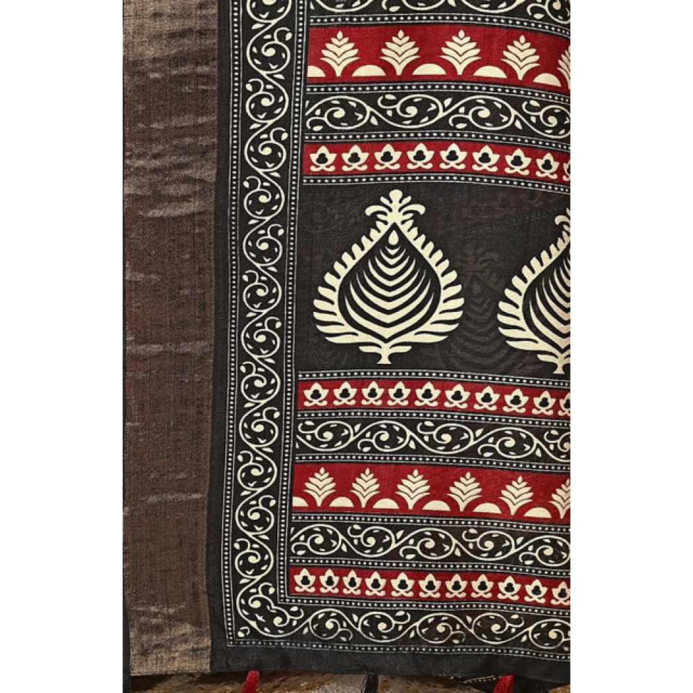 Women's Cotton Silk Printed Saree With Unstitched Blouse 5.5Mtr (Red) - Image 2