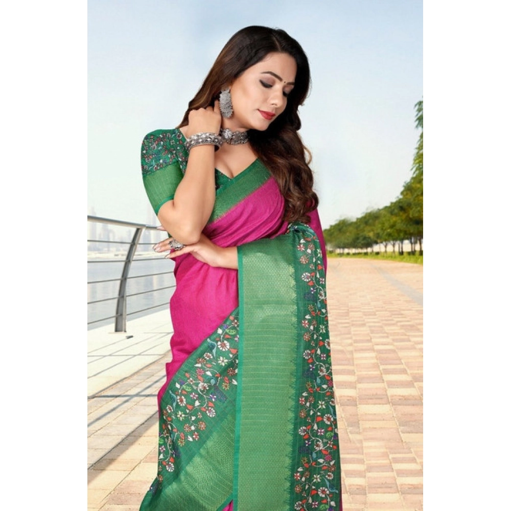 Women's Cotton Silk Printed Saree With Unstitched Blouse 5.5Mtr (Multicolor) - Image 3