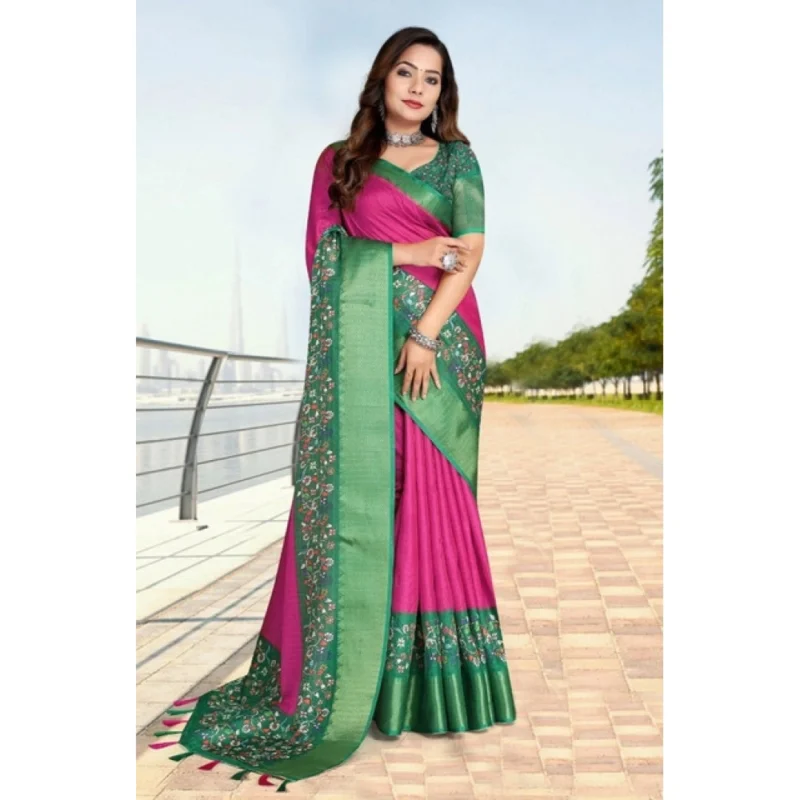 Alternative view of Women's Cotton Silk Printed Saree With Unstitched Blouse 5.5Mtr (Multicolor)