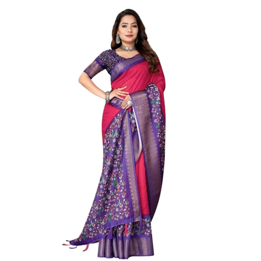 Women's Cotton Silk Printed Saree With Unstitched Blouse 5.5Mtr (Multicolor) - Image 4