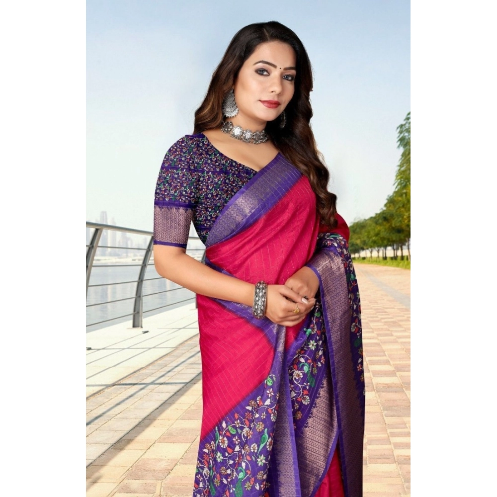 Women's Cotton Silk Printed Saree With Unstitched Blouse 5.5Mtr (Multicolor) - Image 3